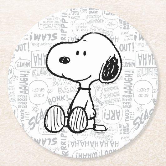Dessous-de-verre Rond En Papier PEANUTS | Snoopy on Black White Comics (Devant)