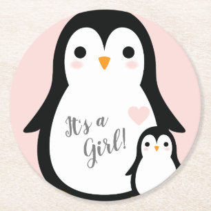 Dessous-de-verre Rond En Papier Penguin thème Baby shower mignonne