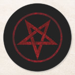 Dessous-de-verre Rond En Papier Pentagram Red Devil<br><div class="desc">Pentagramme rouge,  inversé,  texturé en cercle,  sur arrière - plan noir. Symbole occulte 666</div>