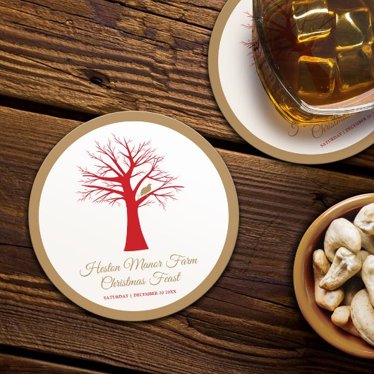 Dessous-de-verre Rond En Papier Perdrix de Noël dans un arbre