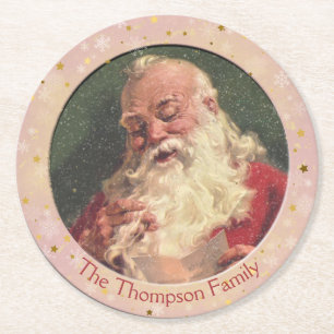 Dessous-de-verre Rond En Papier Père Noël d'antan - Personnalisé