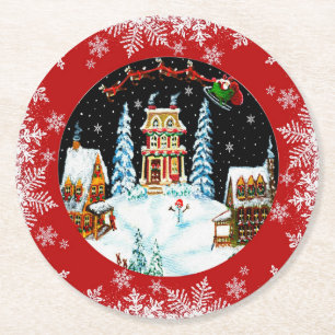 Dessous-de-verre Rond En Papier Père Noël et ses dessous de verre de renne
