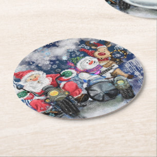 Dessous-de-verre Rond En Papier Père Noël Renne et Bonhomme de Neige Dessous de Ve