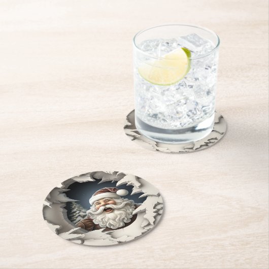 Dessous-de-verre Rond En Papier Père Noël Wonderland (En situation)