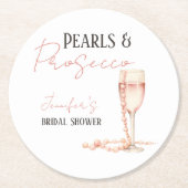 Dessous-de-verre Rond En Papier Perles & Prosecco Rose Pâle Fête de Mariage (Devant)