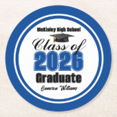 Dessous-de-verre Rond En Papier Personalized Blue Class of 2026 Graduation Party (Devant)