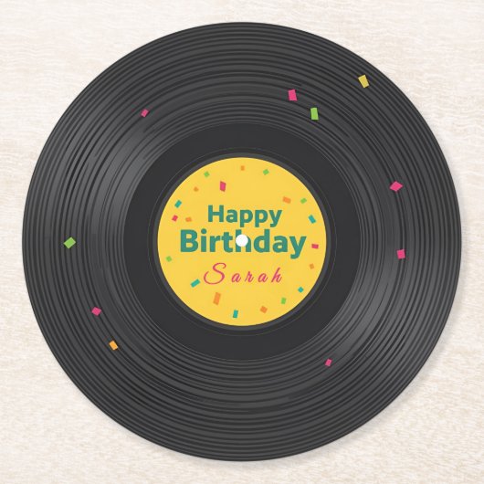 Dessous-de-verre Rond En Papier Personalized Happy Birthday Vinyl Record  (Devant)