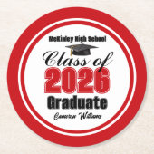 Dessous-de-verre Rond En Papier Personalized Red Class of 2026 Graduation Party (Devant)
