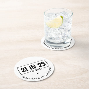 Dessous-de-verre Rond En Papier Personnalisé 21e anniversaire 21 IN 25 Est 2004
