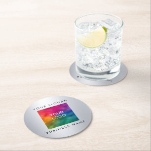 Dessous-de-verre Rond En Papier Personnalisé Ajouter le logo ici Elegant Silver Lo