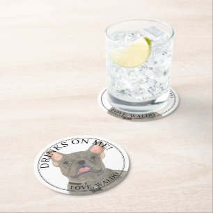 Dessous-de-verre Rond En Papier Personnalisé Blue Frenchie Français Bulldog Mariag