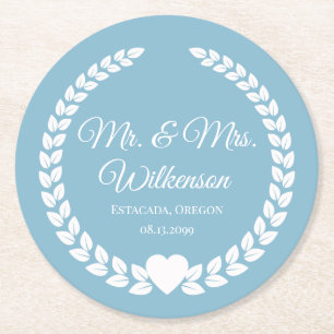 Dessous-de-verre Rond En Papier Personnalisé Mr & Mrs Bride et Groom Newlyted