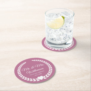 Dessous-de-verre Rond En Papier Personnalisé Mr & Mrs Bride et Groom Newlyted