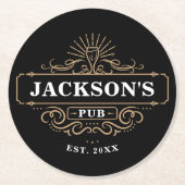 Dessous-de-verre Rond En Papier Personnalisé Pub de votre nom Année établie (Devant)