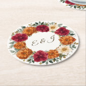 Dessous-de-verre Rond En Papier Personnalisé Rustic Fall Floral Mariage (Incliné)