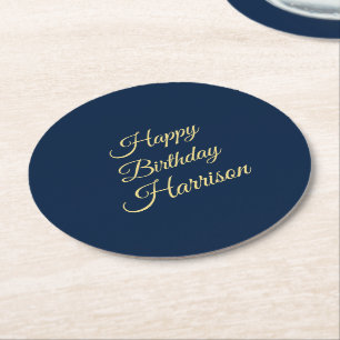 Dessous-de-verre Rond En Papier Personnaliser avec nom, Joyeux anniversaire marine