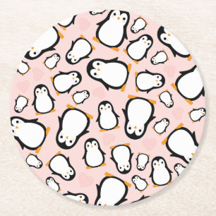Dessous-de-verre Rond En Papier Petit Baby shower de pingouin bleu