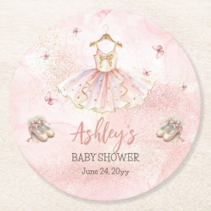 Dessous-de-verre Rond En Papier Petit Baby shower fille Ballerina Tutu rose mignon