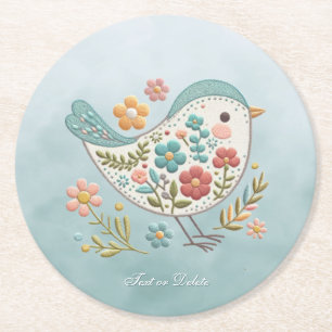 Dessous-de-verre Rond En Papier Petit Dessous de verre en papier bleu rose Oiseau