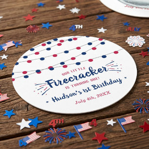 Dessous-de-verre Rond En Papier Petite Fête d'anniversaire du 14 juillet pour le 1