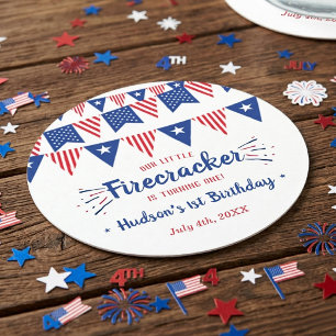 Dessous-de-verre Rond En Papier Petite Fête d'anniversaire du 14 juillet pour un 1