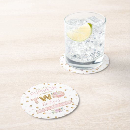 Dessous-de-verre Rond En Papier Petites filles Citrouilles 2e anniversaire (En situation)