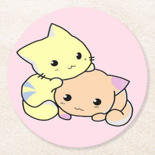 Dessous-de-verre Rond En Papier Petites petites chattes mignonnes roses