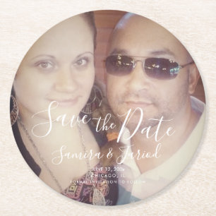 Dessous-de-verre Rond En Papier Photo de couple pour annoncer la date de mariage