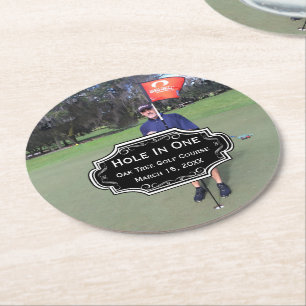 Dessous-de-verre Rond En Papier Photo de golf trou en un personnalisé et statistiq