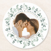 Dessous-de-verre Rond En Papier Photo moderne Eucalyptus Mariage personnalisé (Devant)
