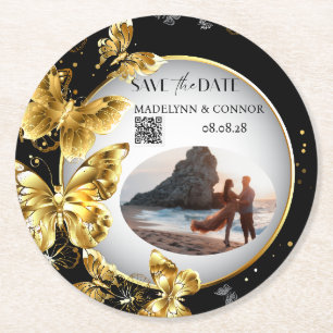 Dessous-de-verre Rond En Papier Photo personnalisée Code QR Papillon Enregistrer l