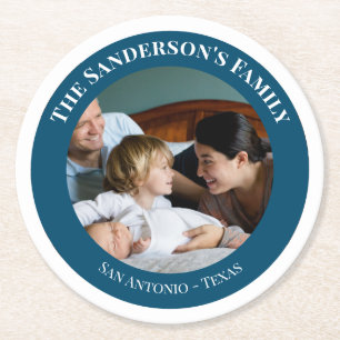 Dessous-de-verre Rond En Papier Photo personnalisée en Cercle Turquoise avec des t