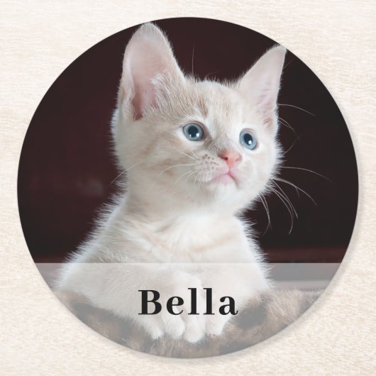 Dessous-de-verre Rond En Papier Photo personnalisée et nom (Devant)