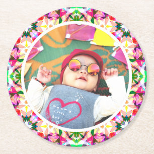 Dessous-de-verre Rond En Papier Photo personnalisée Fun Pink Happy Mère's Day Keep