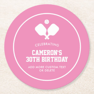 Dessous-de-verre Rond En Papier Pickleball Party Paddles Rose Blanc Personnalisé