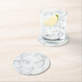 Dessous-de-verre Rond En Papier pierre de marbre blanc (En situation)