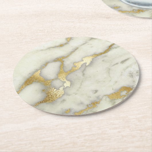 Dessous-de-verre Rond En Papier pierre de marbre gris et or (Incliné)