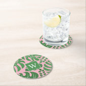 Dessous-de-verre Rond En Papier Pince Monogramme Monstera Palm Leaf (En situation)