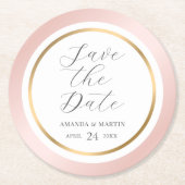 Dessous-de-verre Rond En Papier Pink Gold Elegant Script Wedding Enregistrer La Da (Devant)