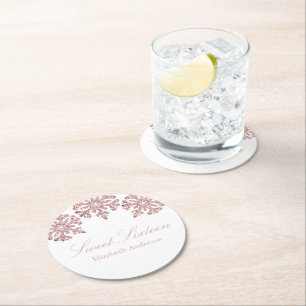 Dessous-de-verre Rond En Papier Pink Rose Gold Snowflake Winter Sweet 16