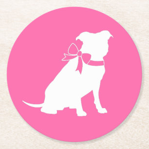 Dessous-de-verre Rond En Papier Pit Bull Chien Baby shower rose fille Pitbull
