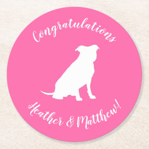 Dessous-de-verre Rond En Papier Pit Bull Chien Baby shower rose fille Pitbull