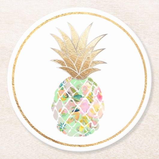 Dessous-de-verre Rond En Papier PixDezines Aloha Ananas/DO-IT-YOURSELF arrière - p (Devant)