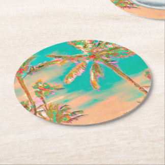 Dessous-de-verre Rond En Papier PixDezines Vintage Hawaïen Plage/Turquoise