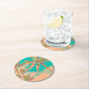 Dessous-de-verre Rond En Papier PixDezines Vintage Plage Hawaïenne/Turquoise