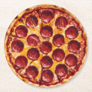 Dessous-de-verre Rond En Papier Pizza au Pepperoni