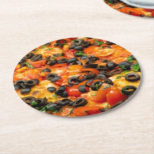 Dessous-de-verre Rond En Papier Pizza aux olives noires (Incliné)