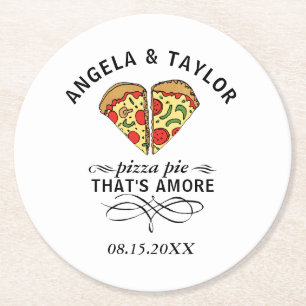 Dessous-de-verre Rond En Papier Pizza Love Mariage tendance Monogramme Date