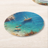 Dessous-de-verre Rond En Papier Plage en Grèce (Incliné)