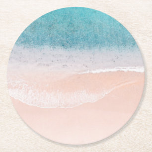 Dessous-de-verre Rond En Papier Plage Sable Bleu Mer Bord de mer Personnalisé Mod
